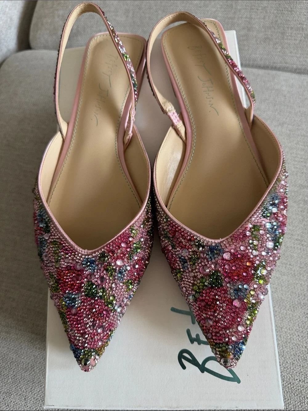 Betsey Johnson Pink Beaded Pointed-Toe Slingback Mules - Picture 1 of 10